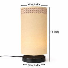 Natural Beige NightNest Table Lamp with Fabric and Rattan with Black Base