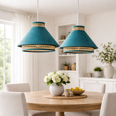 Teal Blue Velvet Premium Suspended Lamp