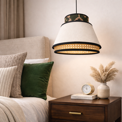 Contemporary camo Style - Statement Lampshade with Printed and Pearl color Fabric and Rattan