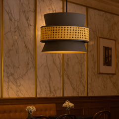 3 Tier Rattan & Fabric Ceiling Lamp with Mounting Arrangement