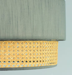 2-Tier Grey Fabric & Rattan Hanging Lampshade