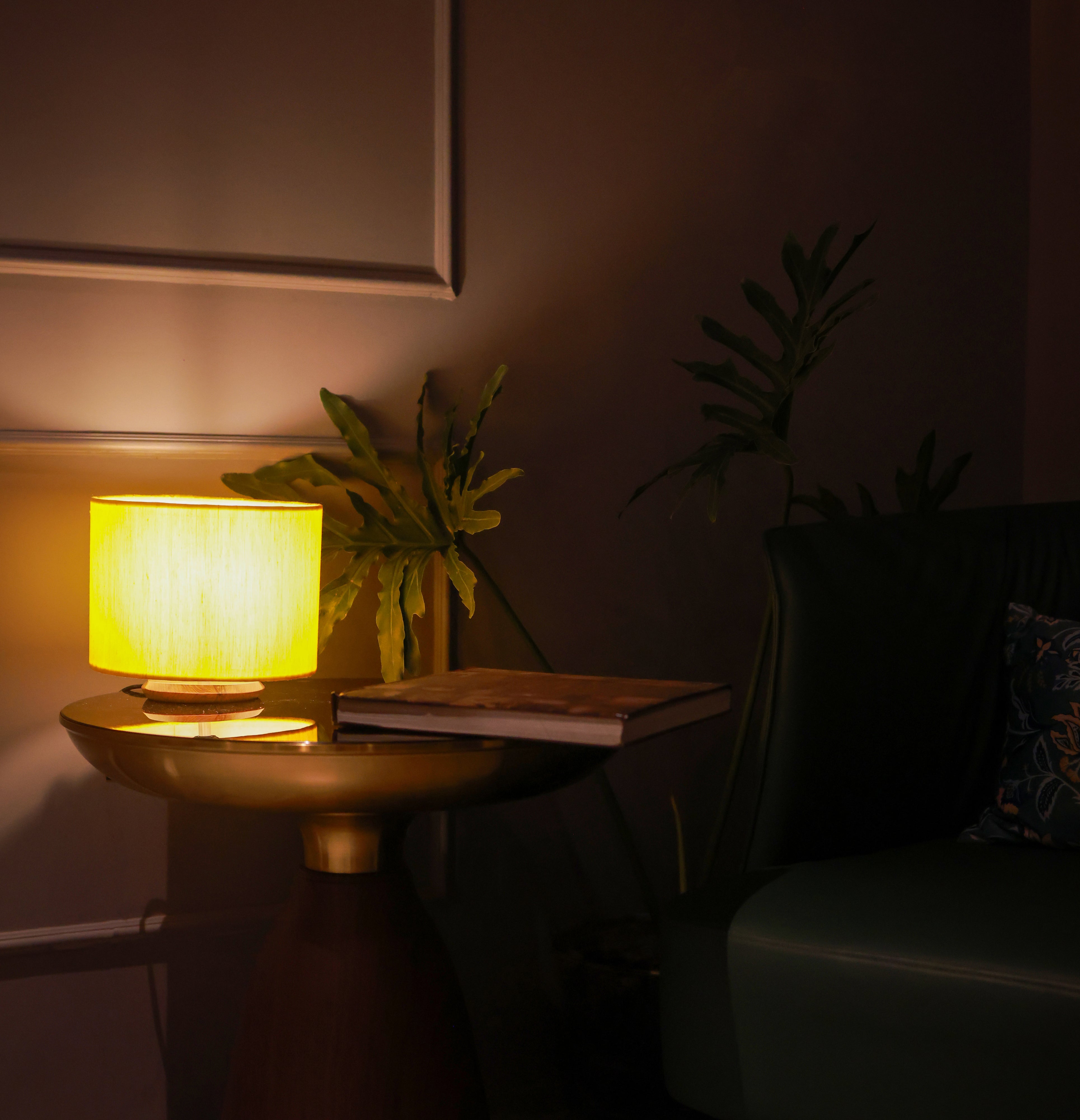 Yellow Premium Fabric Table Lamp with Teak Wood Base