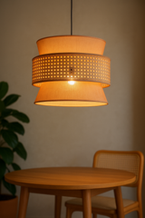 3-Tier Fabric & Rattan Hanging Lampshade