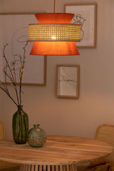 3-Tier Fabric & Rattan Hanging Lampshade