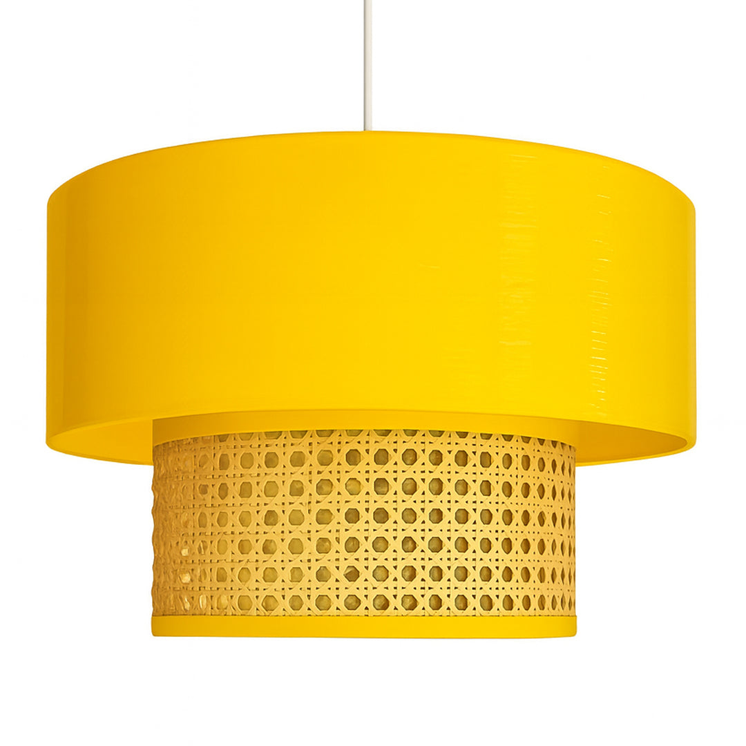 Rattan and Fabric Hanging Lampshade - Soothing Yellow