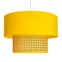 Rattan and Fabric Hanging Lampshade - Soothing Yellow