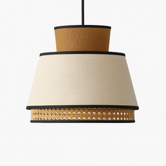Boho Style - Statement Lampshade with dual color Fabric and Rattan