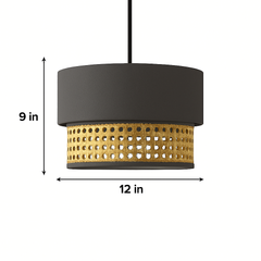 Natural Rattan and fabric Hanging Lampshade - Grey