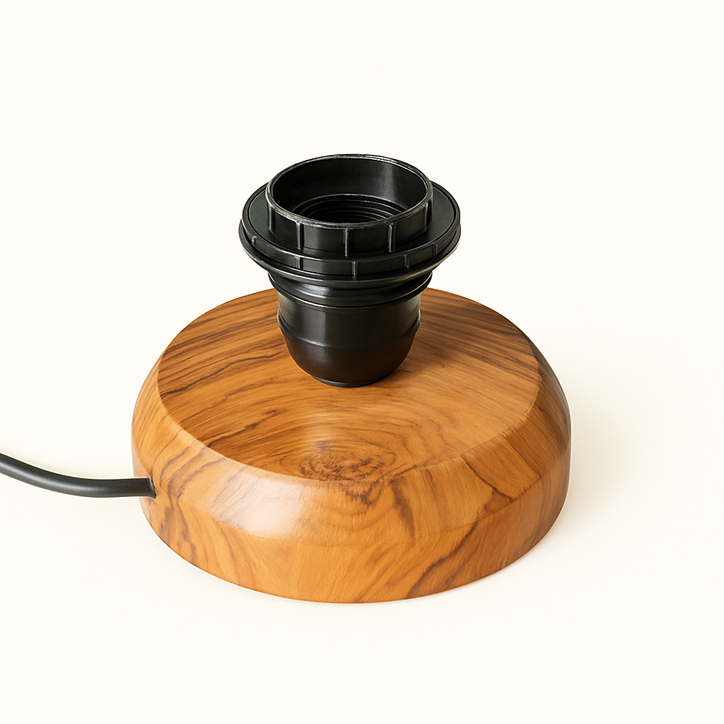 White Premium Fabric Table Lamp with Teak Wood Base