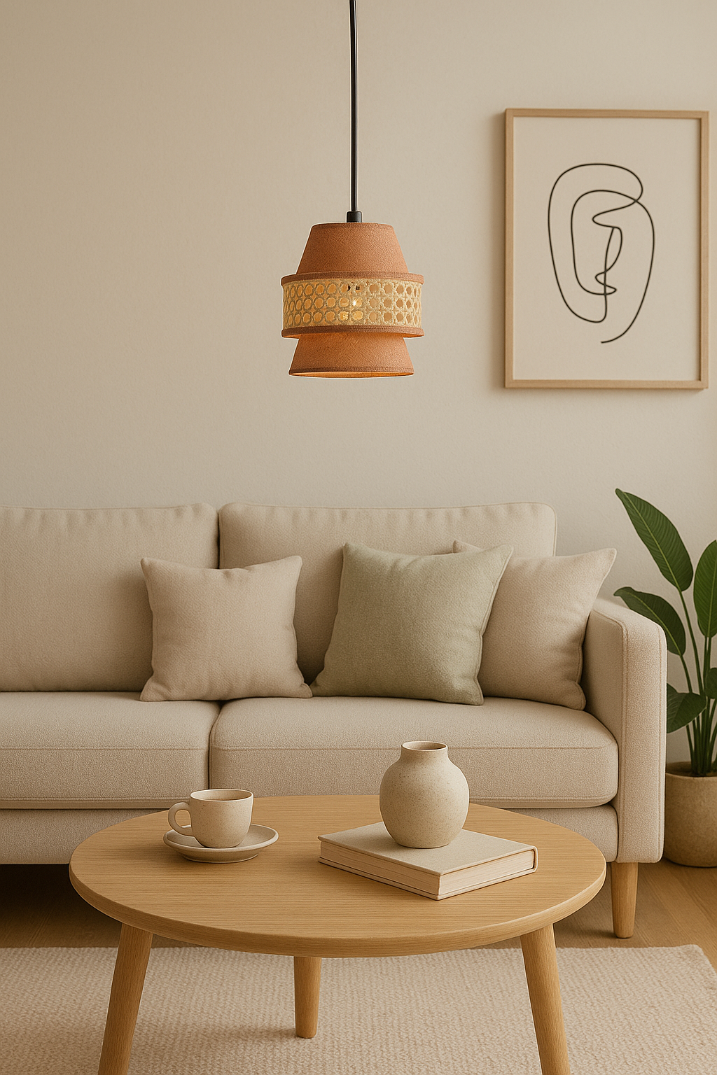 3-Tier Fabric & Rattan Hanging Lampshade