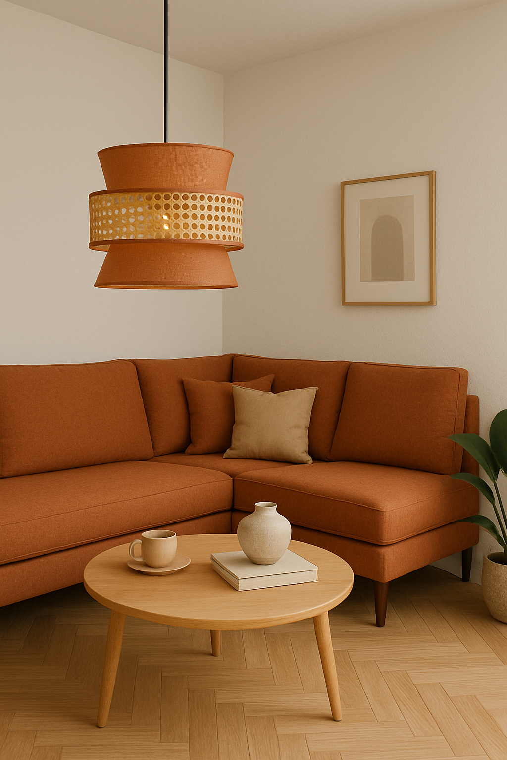 3-Tier Fabric & Rattan Hanging Lampshade