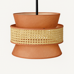 3-Tier Fabric & Rattan Hanging Lampshade