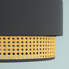 Dual-Tier Rattan & Fabric Ceiling Lamp with Mounting Arrangement