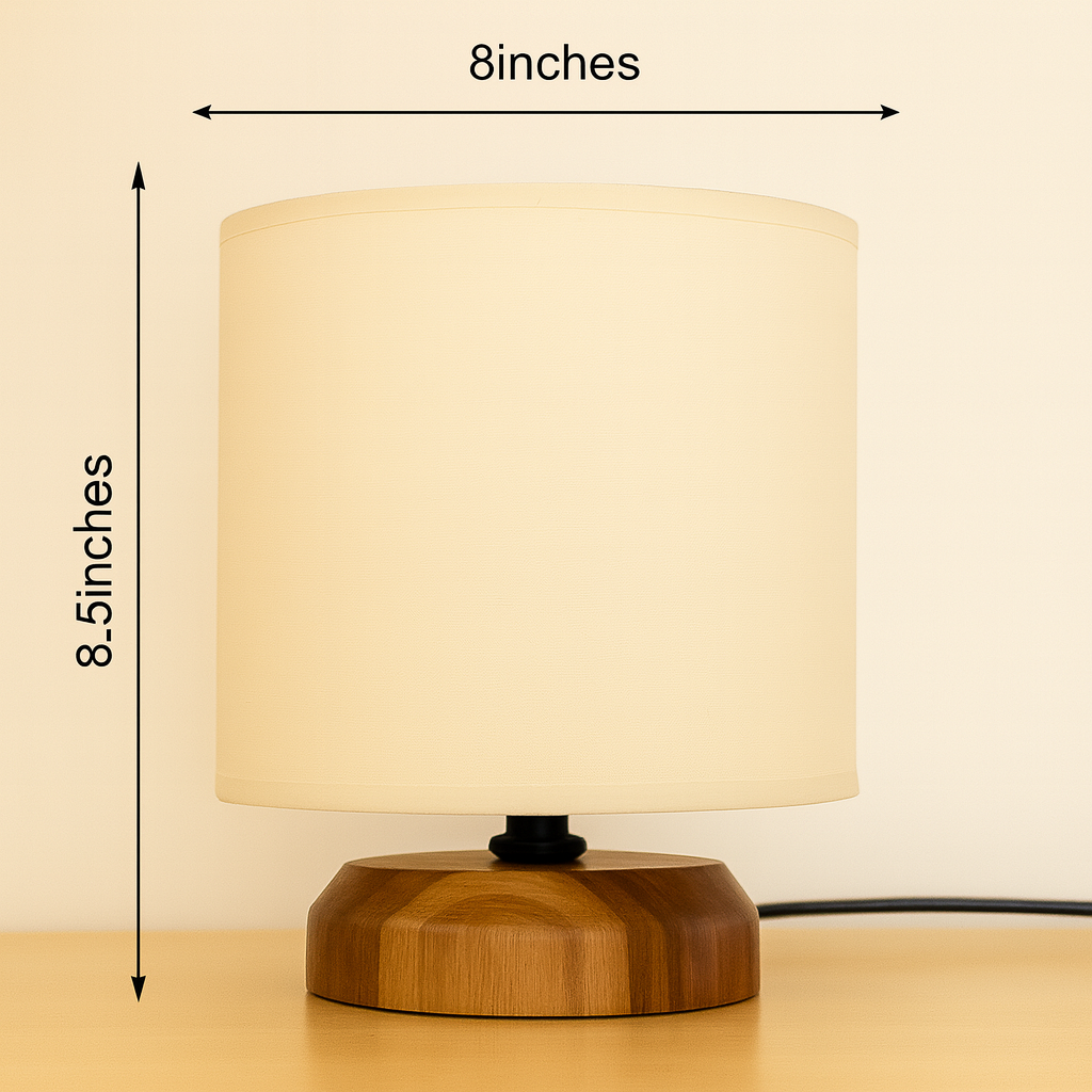 White Premium Fabric Table Lamp with Teak Wood Base