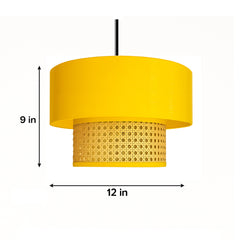 Rattan and Fabric Hanging Lampshade - Soothing Yellow