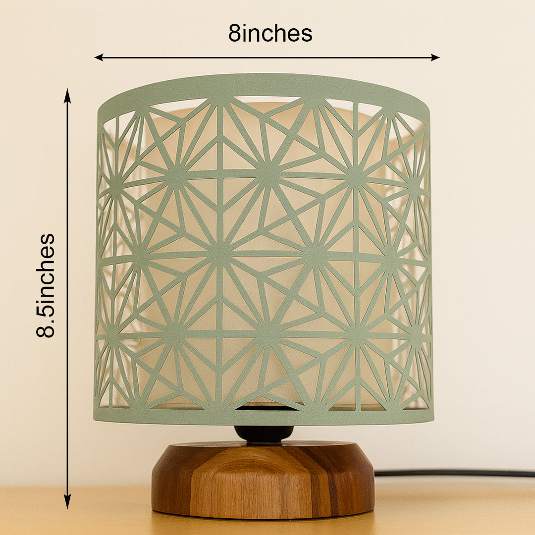 Double Layer Decorative Fabric Table Lamp with Teak Wood Base
