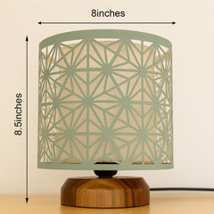Double Layer Decorative Fabric Table Lamp with Teak Wood Base