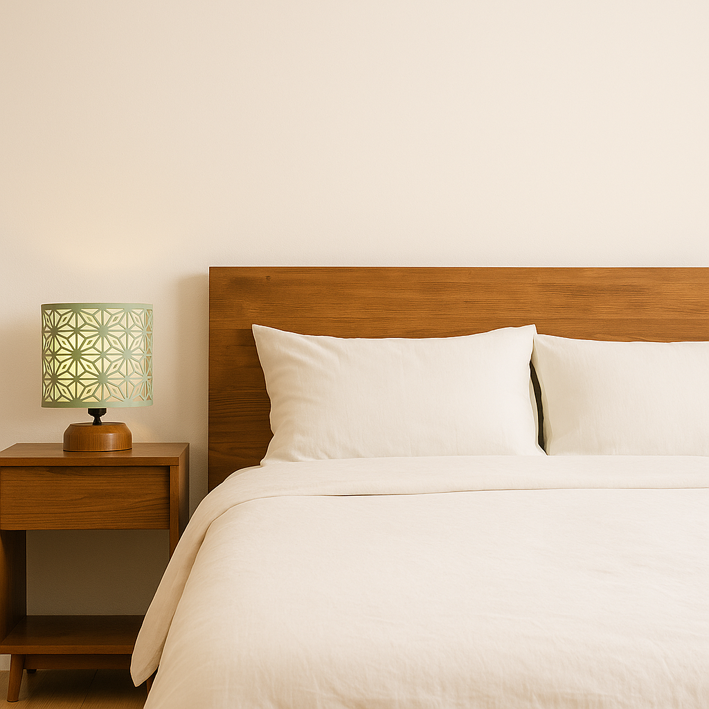 Double Layer Decorative Fabric Table Lamp with Teak Wood Base