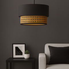 Natural Rattan and fabric Hanging Lampshade - Grey
