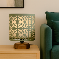 Double Layer Decorative Fabric Table Lamp with Teak Wood Base