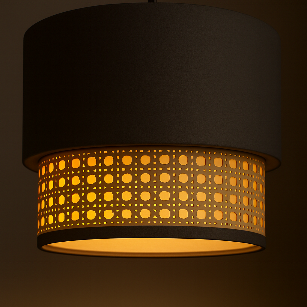 Natural Rattan and fabric Hanging Lampshade - Grey