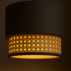 Natural Rattan and fabric Hanging Lampshade - Grey