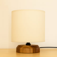White Premium Fabric Table Lamp with Teak Wood Base